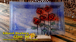 Tray Plate - Blue with red poppies (32x20cm)